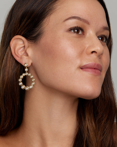 Yellow and White Gold Circular Diamond Earrings