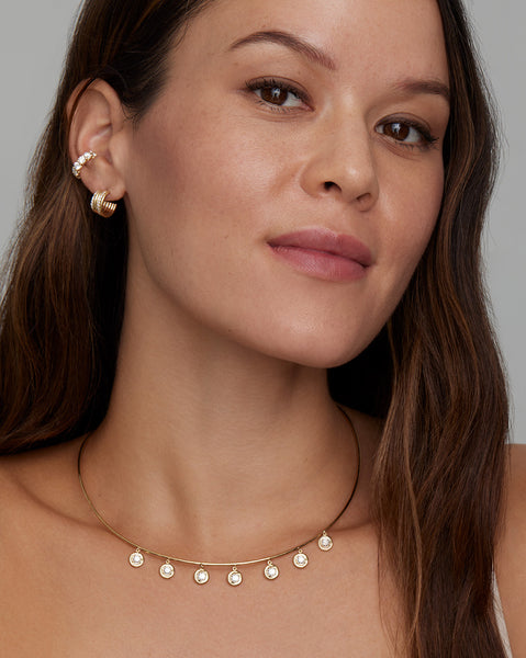 Yellow and White Gold Round Edge Diamond Drop Necklace