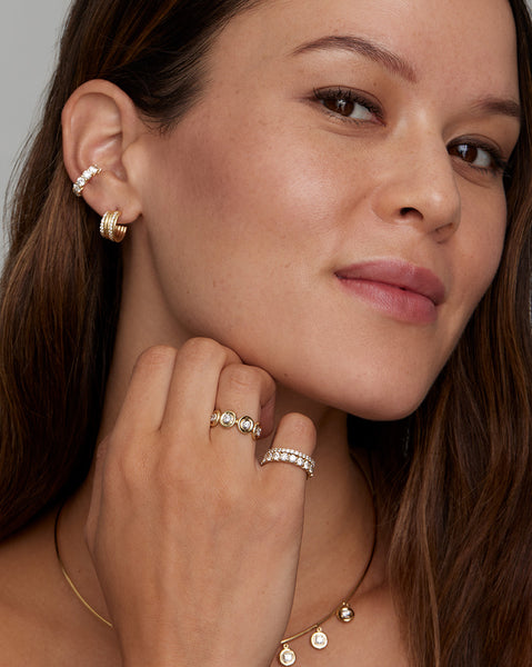 Yellow and White Gold Linked Round Diamond Band