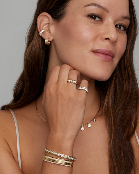 Yellow and White Gold Linked Round Diamond Band