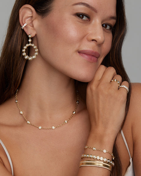 Yellow and White Gold Round Edge Diamond Necklace with Toggle Clasp