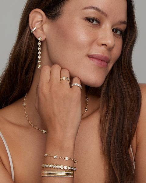 Yellow and White Gold Round Edge Diamond Bracelet with Toggle Clasp