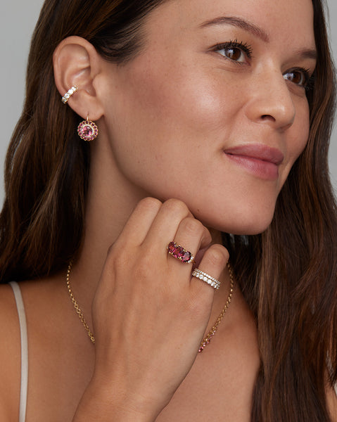 Pink Tourmaline and Diamond Edged Round Earring