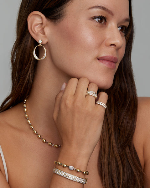 Yellow Gold Oval Beaded Bracelet with White Gold Pave Bead