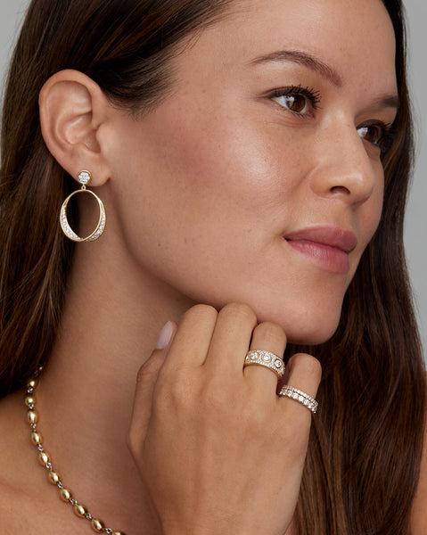 Yellow and White Gold Band with Bezel Set Diamonds and Pave Diamonds