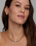 Yellow Gold Oval Beaded Necklace with White Gold Pave Bead