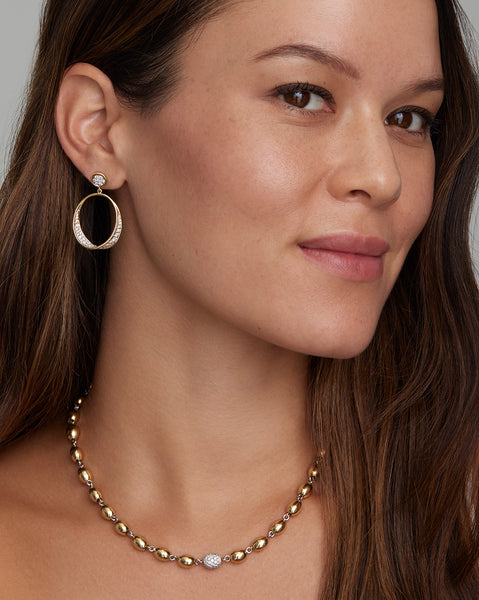 Yellow and White Gold Twisted Oval Earrings with Diamonds