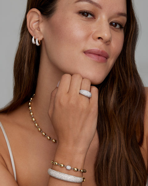 Yellow and White Gold Domed Ring with Pave Diamonds