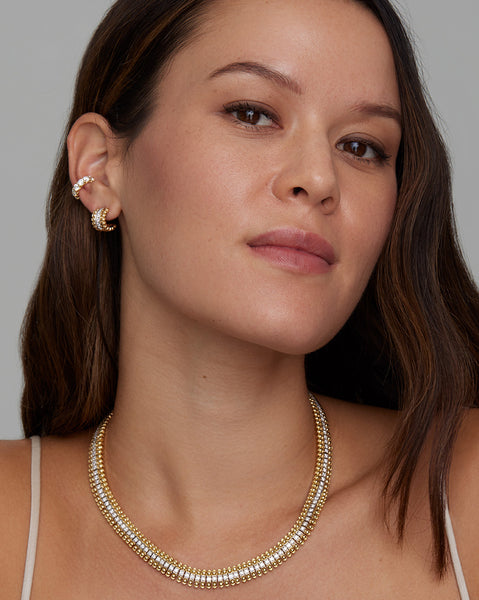 Yellow and White Gold Diamond Necklace with Beaded Edge