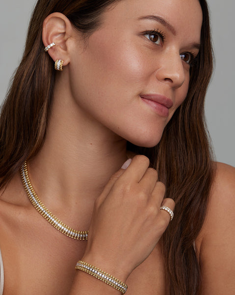 Yellow and White Gold Diamond Bracelet with Beaded Edge