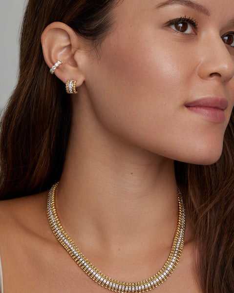 Yellow and White Gold Diamond Hoops with Beaded Edge