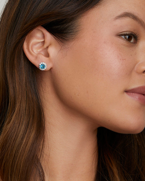 Small Blossom Studs with London Blue Topaz and Aquamarine
