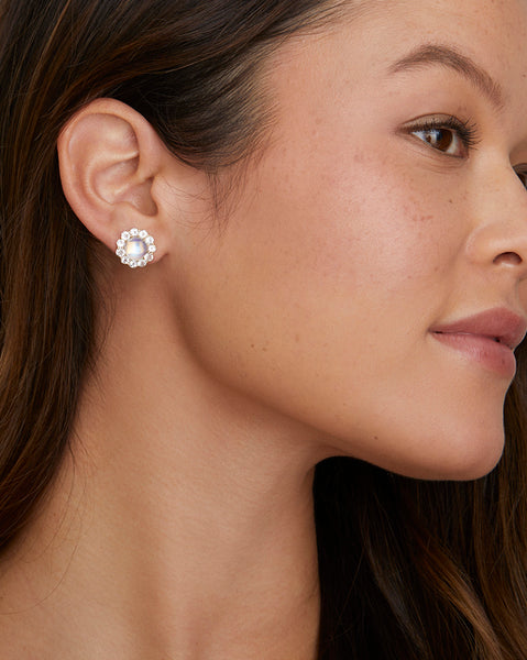 Blossom Studs with Rainbow Moonstone and White Topaz