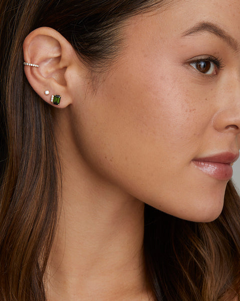 Asymmetrical Emerald Cut Green Tourmaline Studs
