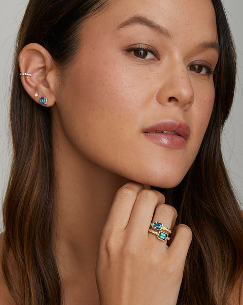 Emerald Cut London Blue Topaz Ring with Diamonds