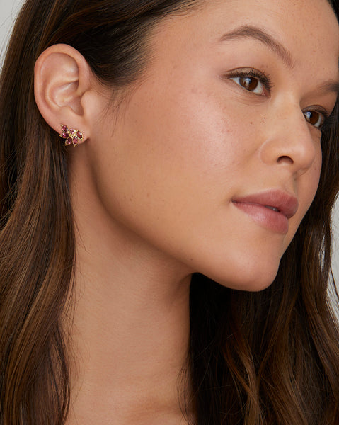 Lotus Earring with Pink Tourmaline