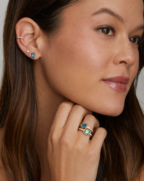 Asymmetrical Emerald Cut London Blue Topaz Studs