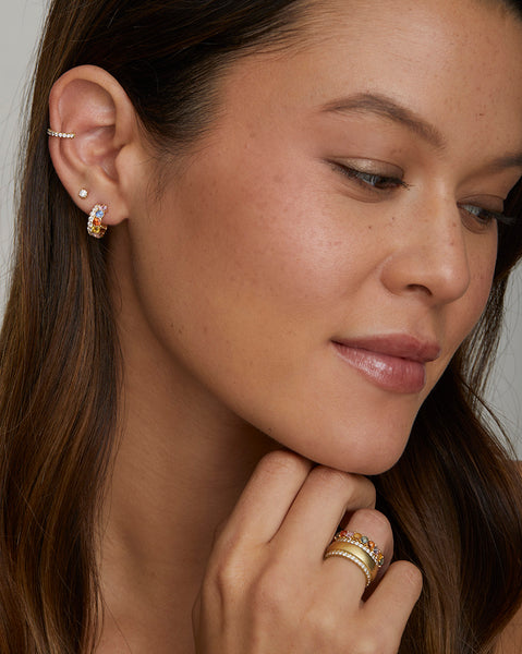 Multicolor Sapphire and Diamond Hoop