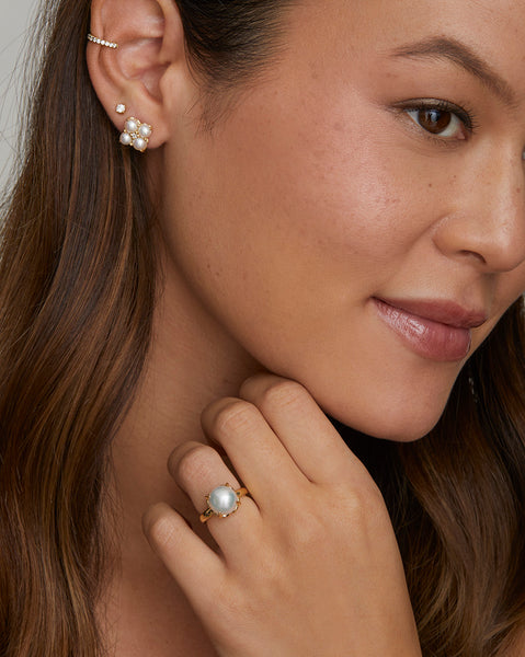 Pearl and Diamond Cluster Stud