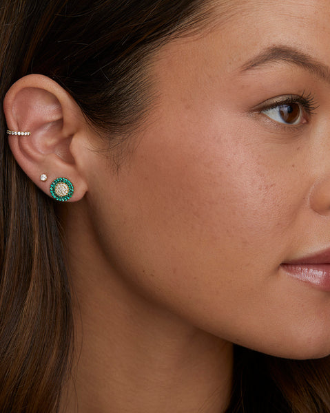 Diamond and Emerald Disc Studs with Blackened Edge