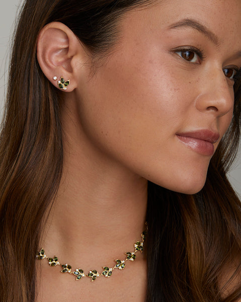 Green Tourmaline Leaf Studs