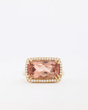 Pink Tourmaline Long Cushion Cut Ring with Diamonds