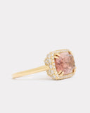 Pink Tourmaline Long Cushion Cut Ring with Diamonds