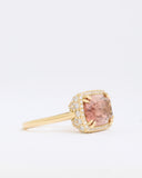 Pink Tourmaline Long Cushion Cut Ring with Diamonds