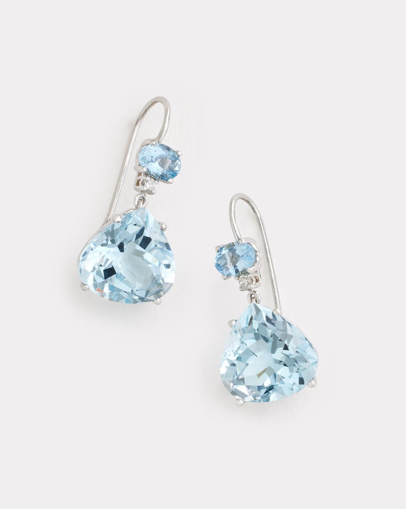 Oval and Pear Shape Drop Earrings with Aquamarine, Sky Blue Topaz, and Diamonds