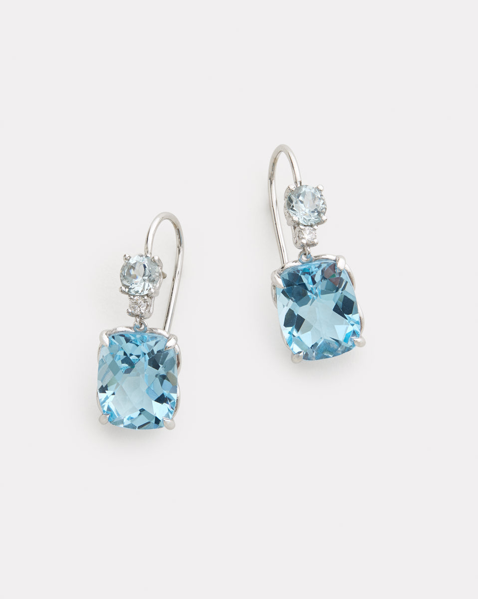 Aquamarine, Sky Blue Topaz, and Diamond Drop Earrings