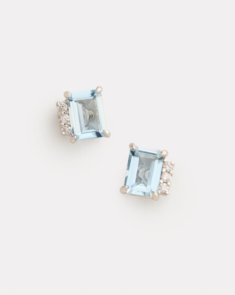 Asymmetrical Emerald Cut Aquamarine Studs