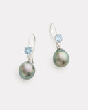 Aquamarine, Tahitian Pearl, and Diamond Drop Earrings