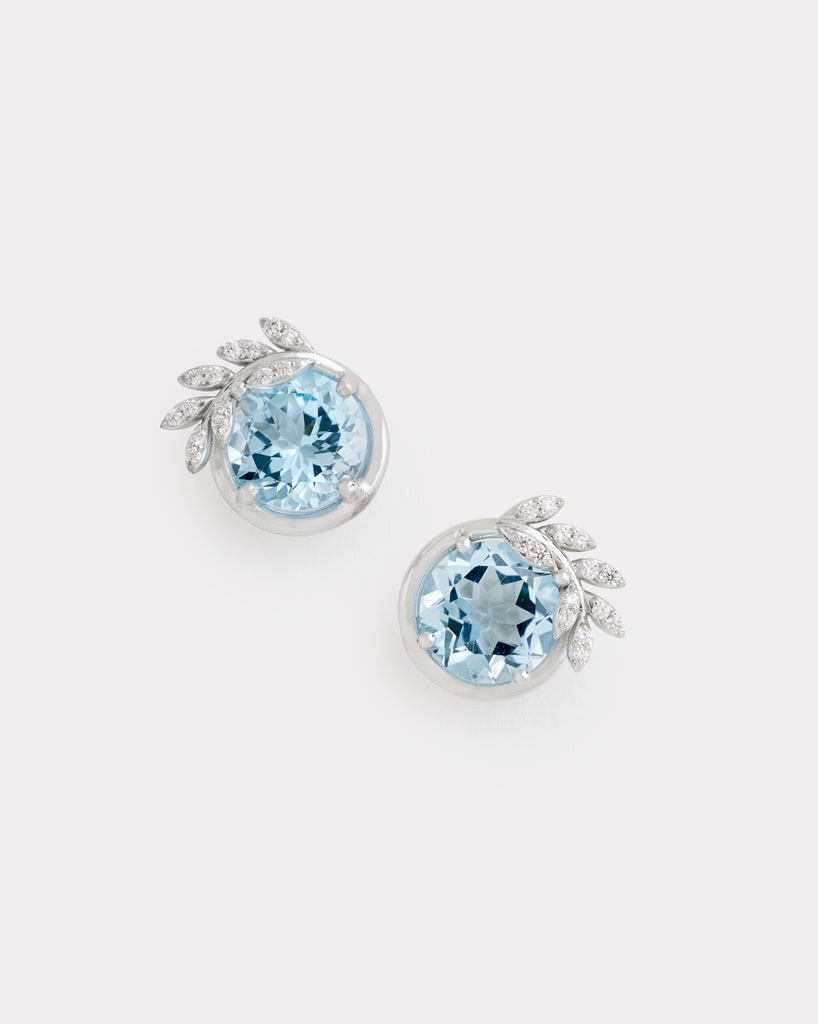 Delicate Vine Studs with Sky Blue Topaz and Diamonds