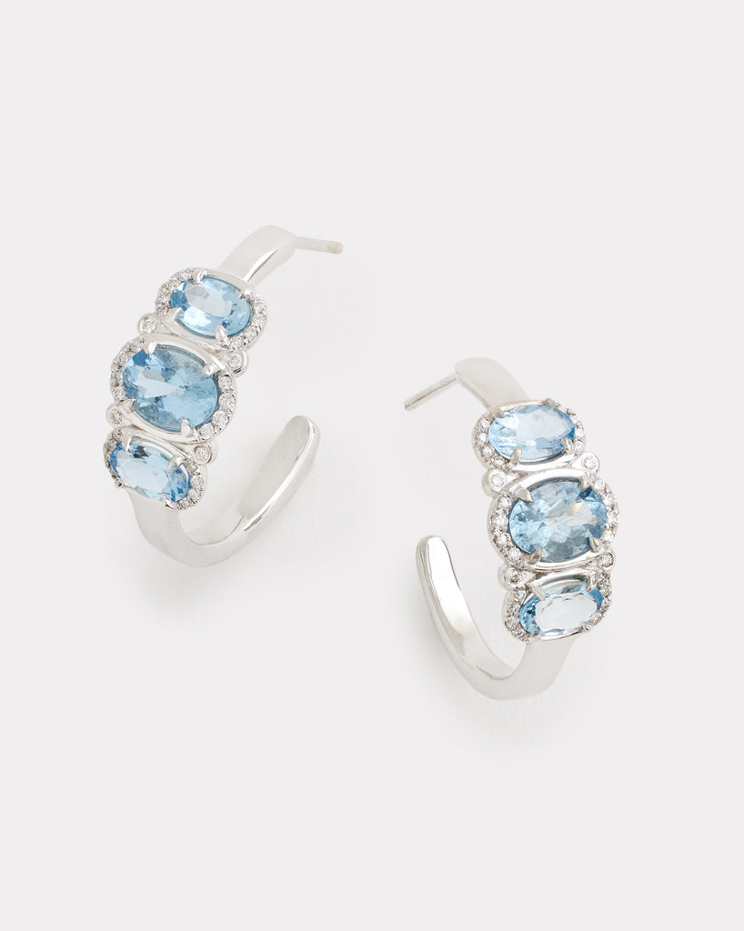 Aquamarine and Diamond Hoops