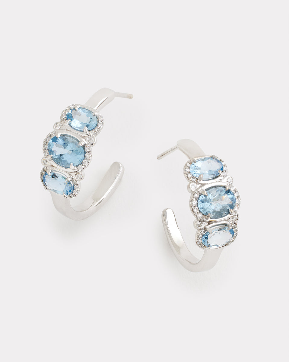 Aquamarine and Diamond Hoops