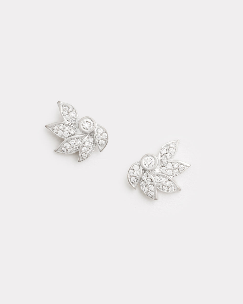 Lotus Studs with Diamonds