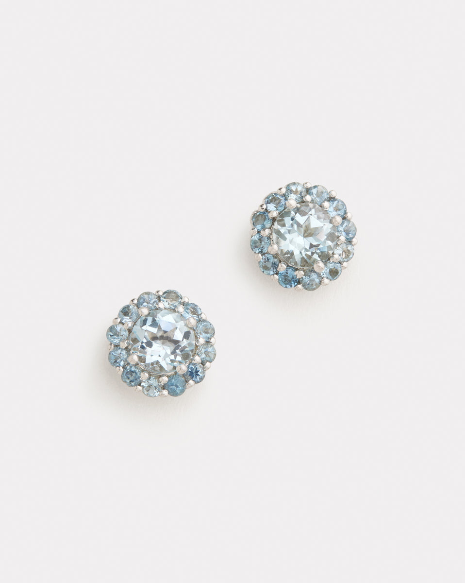 Small Blossom Studs with Sky Blue Topaz and Aquamarine