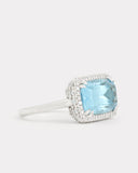 Aquamarine Long Cushion Cut Ring with Diamonds