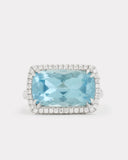 Aquamarine Long Cushion Cut Ring with Diamonds