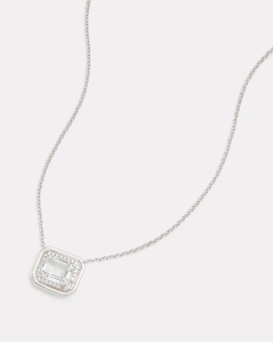 Emerald Cut White Topaz Pendant with Diamonds