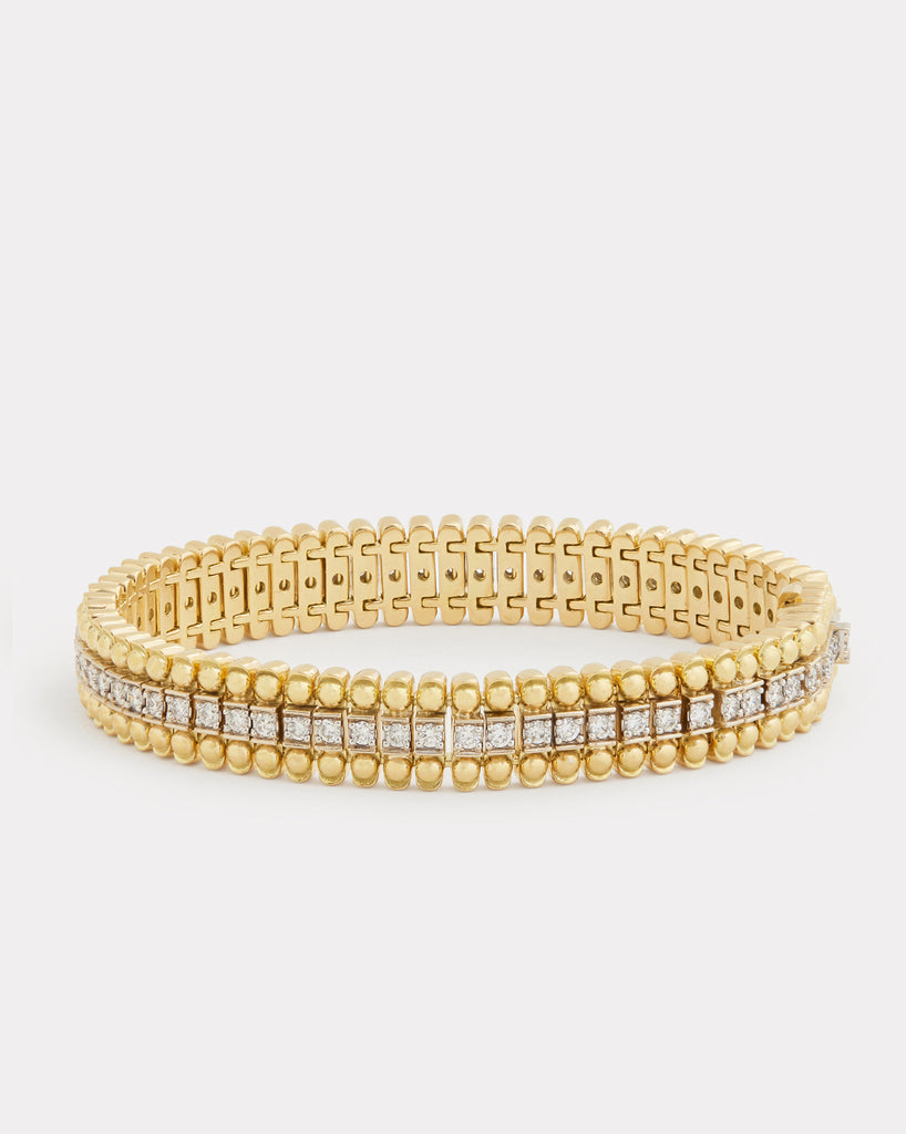 Yellow and White Gold Diamond Bracelet with Beaded Edge