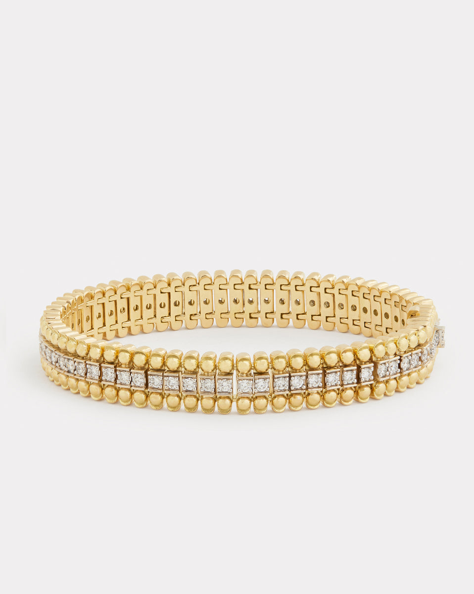 Yellow and White Gold Diamond Bracelet with Beaded Edge