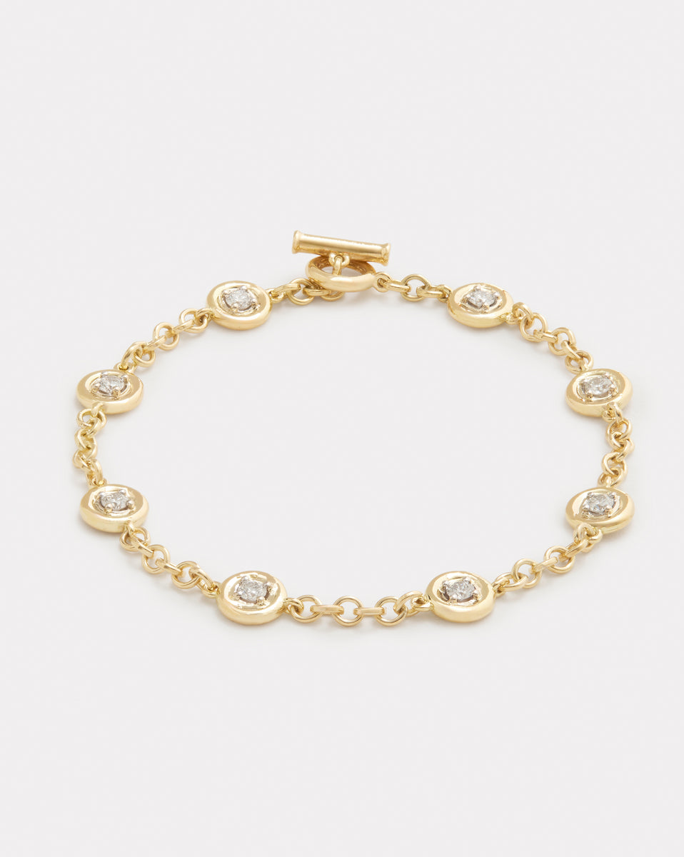 Yellow and White Gold Round Edge Diamond Bracelet with Toggle Clasp