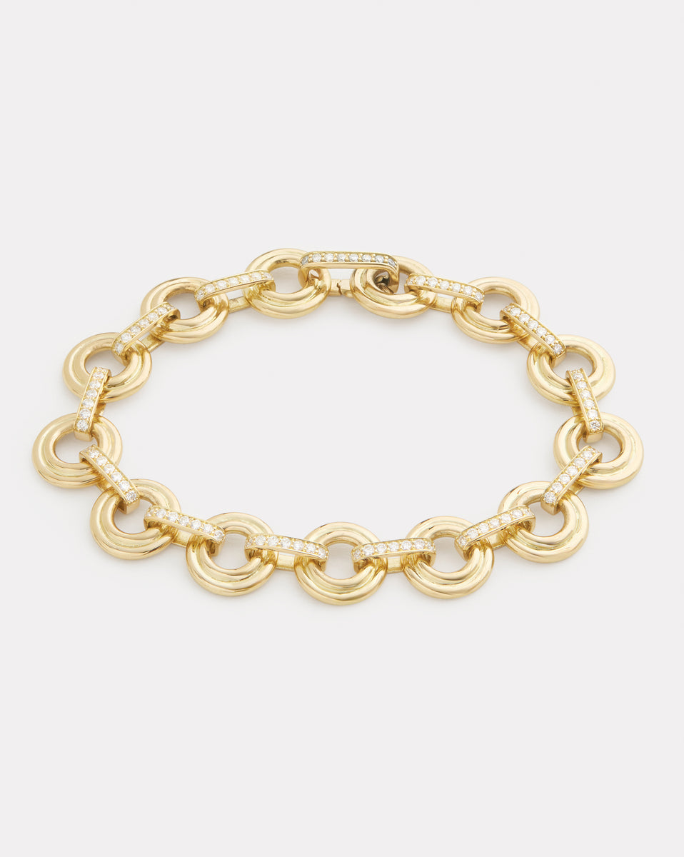 Double Round Link Bracelet with Diamond Connections