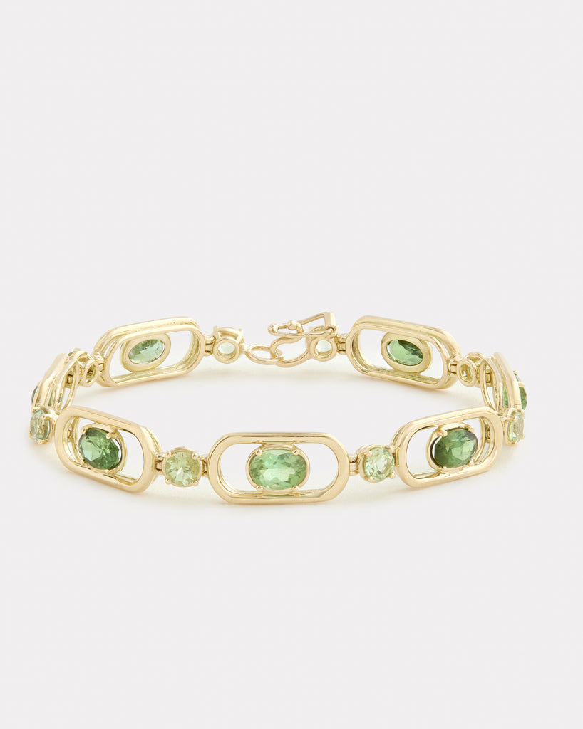 Green Tourmaline Oval and Round Link Bracelet