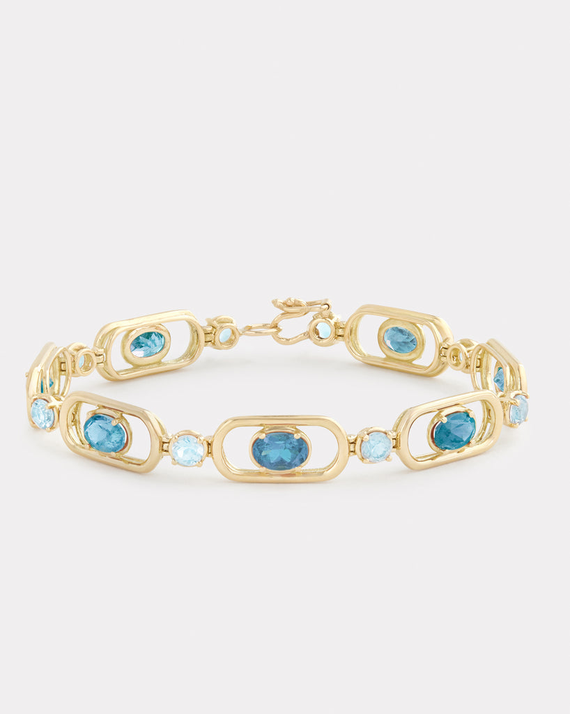 London Blue Topaz and Aquamarine Oval and Round Link Bracelet