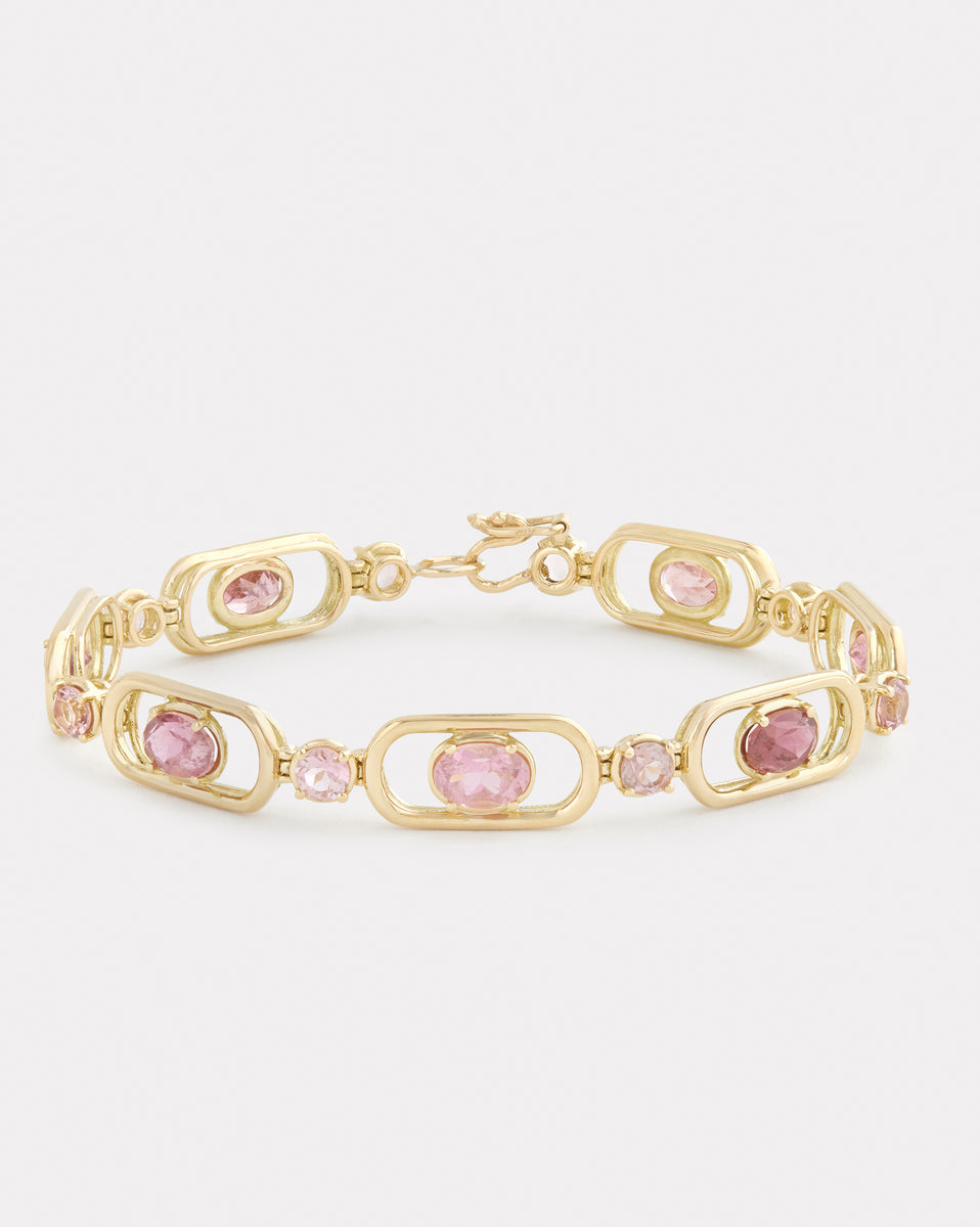 Pink Tourmaline Oval and Round Link Bracelet