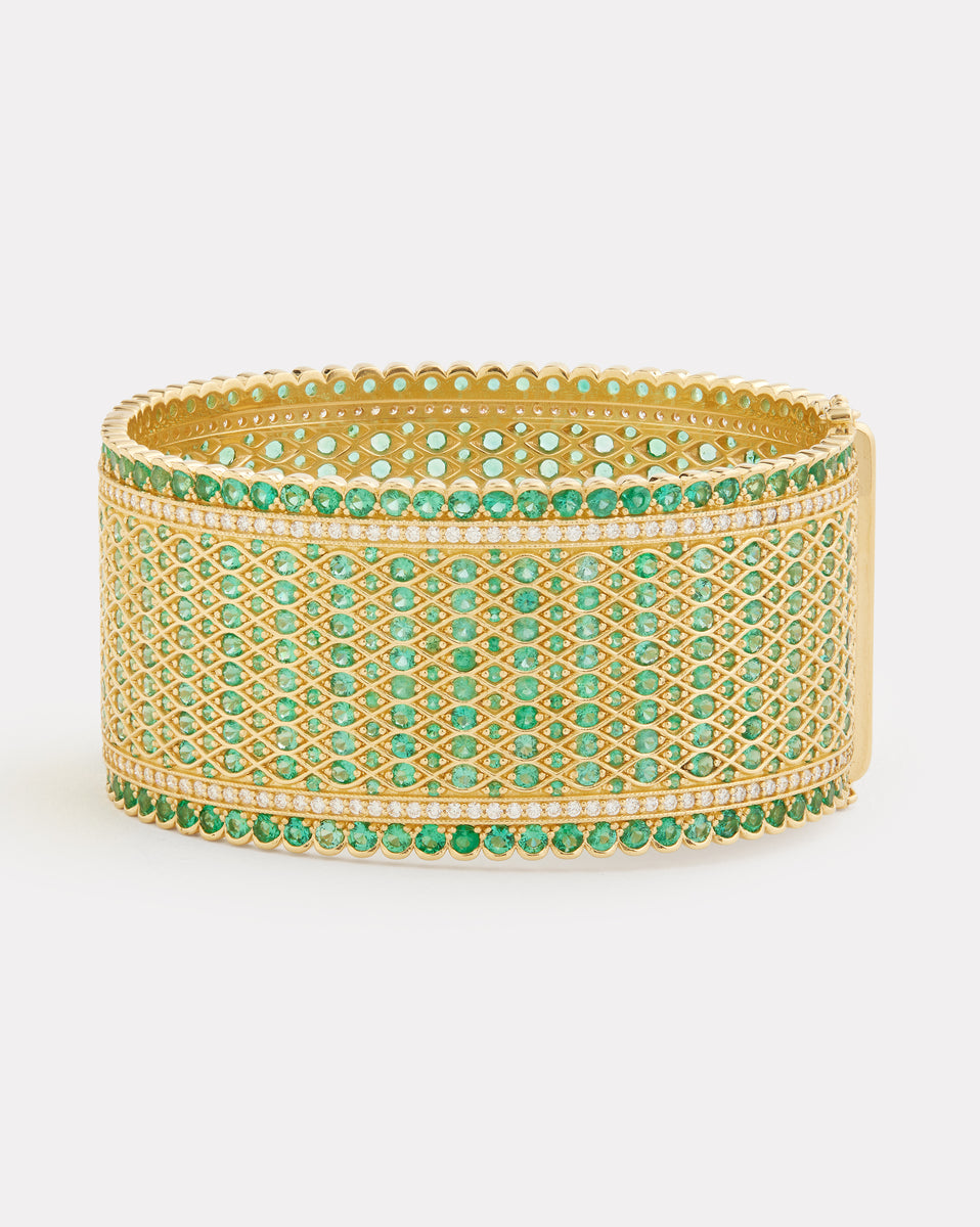 Woven Bangle with Emeralds and Diamonds