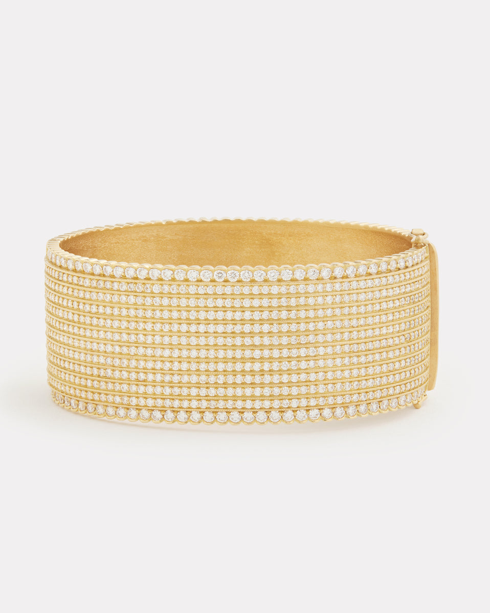 Twelve Row Diamond Hinged Bangle