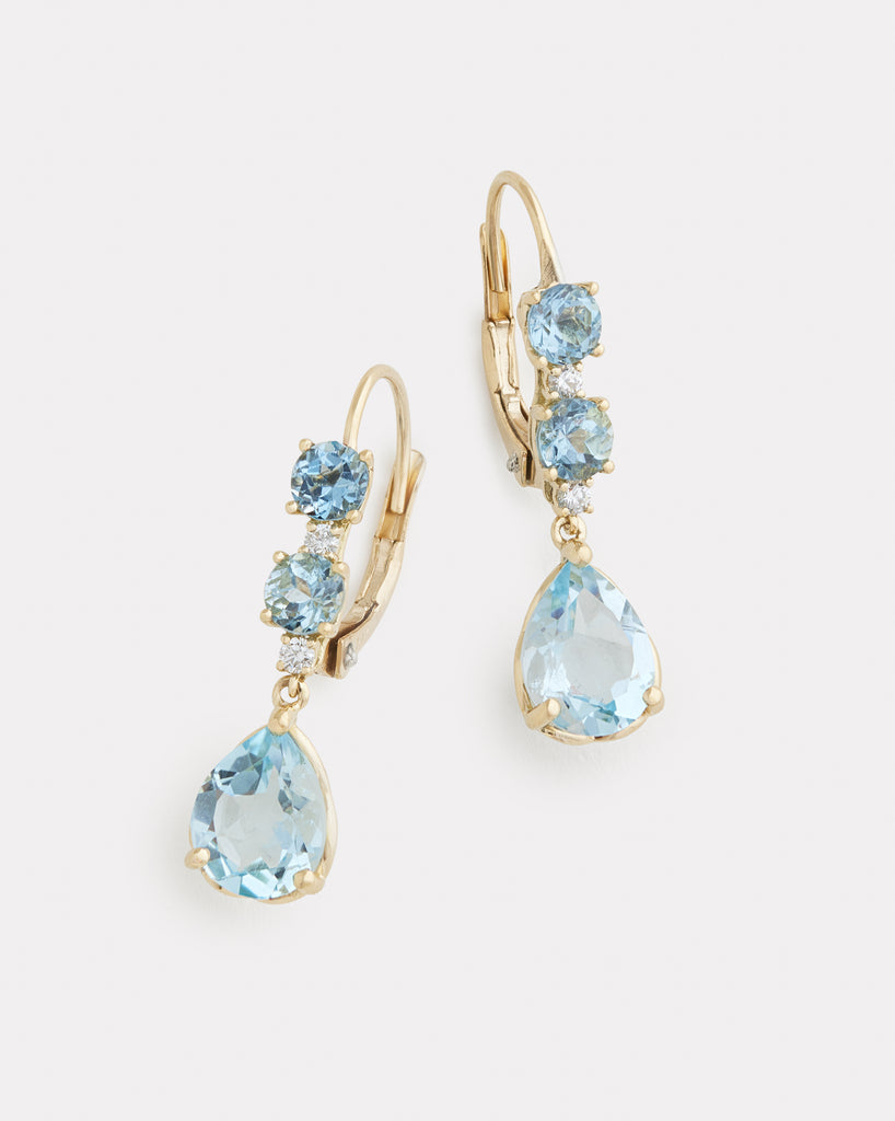 Aquamarine and Sky Blue Topaz Drop Pear Shape Earring with Diamonds